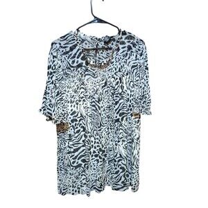 Jones And Co Blouse Womens 1X White And Black Sheer Lined Blouse